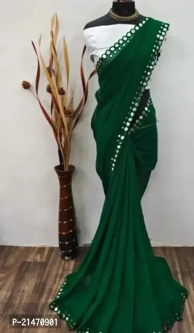Georgette Mirror Work Green Saree with Blouse piece-thumb0