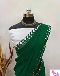 Georgette Mirror Work Green Saree with Blouse piece-thumb1