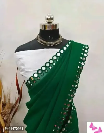 Georgette Mirror Work Green Saree with Blouse piece-thumb2