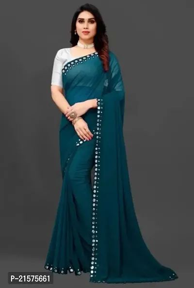 Georgette Embellished Blue Saree with Blouse piece-thumb0