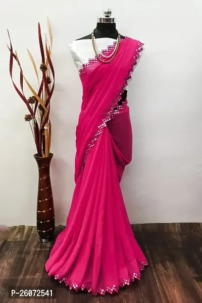 Georgette Mirror Work Saree with Blouse Piece-thumb0