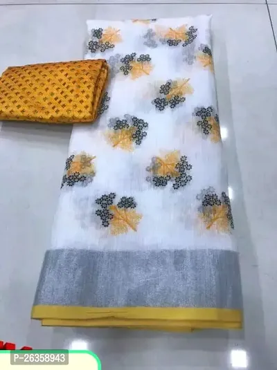 Chanderi Cotton Printed Multicoloured Saree with Blouse piece