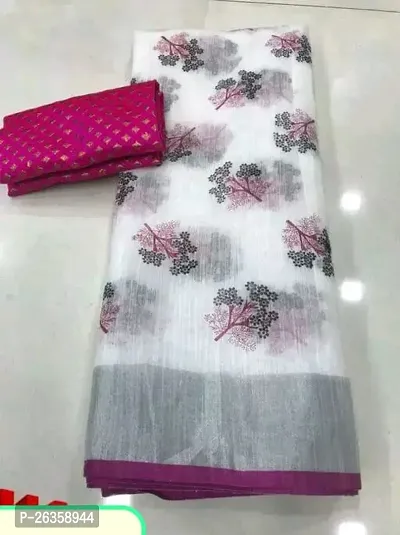 Chanderi Cotton Printed Multicoloured Saree with Blouse piece