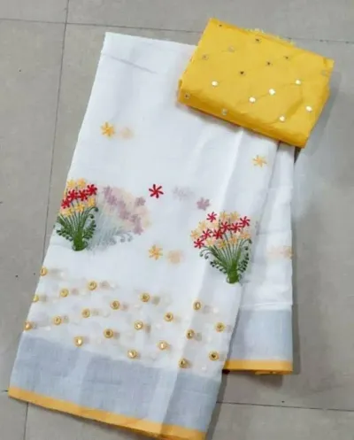 Trendy Chanderi Cotton Sarees With Silk Blouse Piece