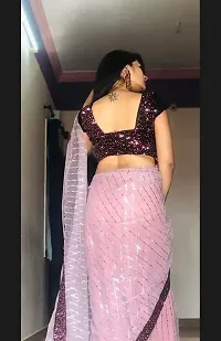 Stylish Pink Net Designer Saree With Blouse Piece-thumb2