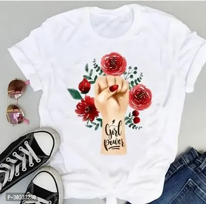 Stylish White Polyester Printed T-Shirt For Women-thumb0