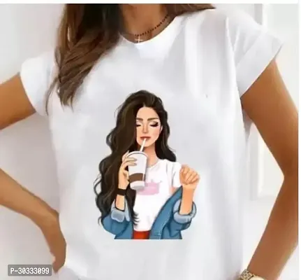 Stylish White Polyester Printed T-Shirt For Women-thumb0