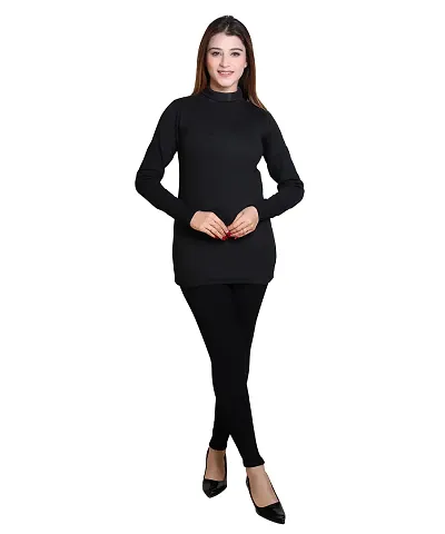 Solid Full Sleeve High Neck Casual Sweater For Women