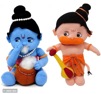 Small Size Cute Plush, Soft Toys Combo - Krishna and Hanuman Soft Toys