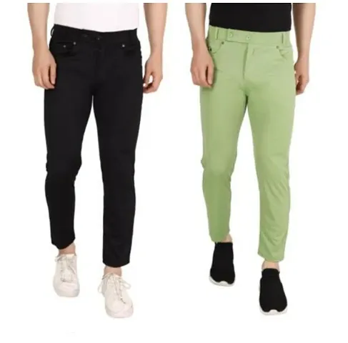 Classic Cotton Blend Solid Track Pants For Men, Pack Of 2