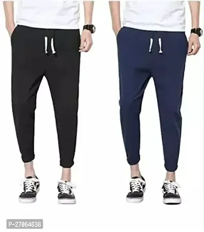 Classic Cotton Blend Solid Track Pants for Men, Pack of 2