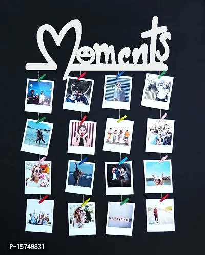 Khush Its Amazing Wood White Moments Hanging Photo Display, DIY Picture Photo Frame Collage Set Includes Multi colour Clips