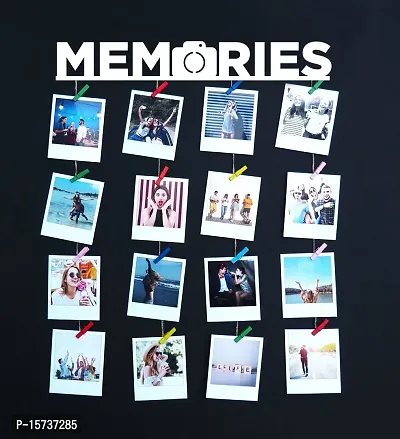Khush Its Amazing Home Decor Wood White Memories Hanging Photo Display, DIY Picture Photo Frame Collage Set Includes Multi colour Clips
