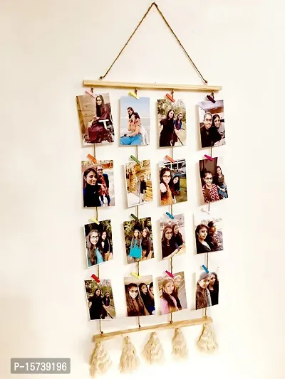 Khush Its Amazing Home Decor Wood 2 Stick Pine Hanging Photo Display, DIY Picture Photo Frame Collage Set Includes Multi colour Clips,Wall Mount-thumb3