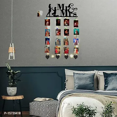 Khush Its Amazing Home Decor Wood Mr And Mrs And Heart With LED Light Hanging Photo Display, DIY Picture Photo Frame Collage Set Includes Multi colour Clips-thumb3