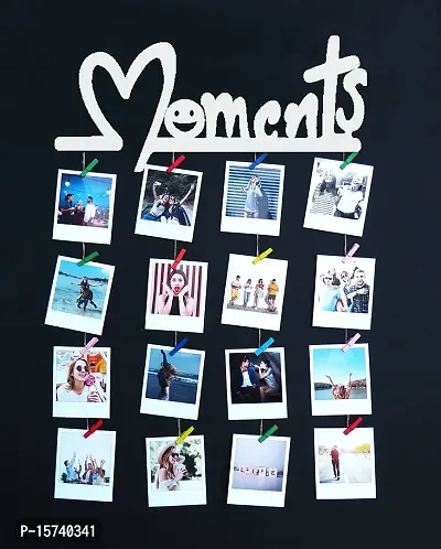 Khush Its Amazing Home Decor Wood White Moments Hanging Photo Display, DIY Picture Photo Frame Collage Set Includes Multi colour Clips-thumb3