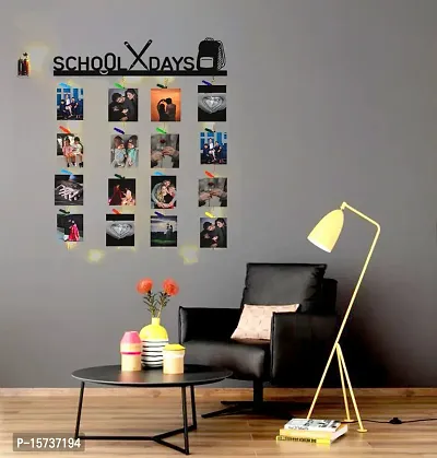 Khush Its Amazing Wood Wall Hanging Photo Display, DIY Picture Photo Frame Collage Set Includes Multi colour Clips (School Days With LED Light)-thumb5