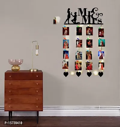 Khush Its Amazing Home Decor Wood Mr And Mrs And Heart With LED Light Hanging Photo Display, DIY Picture Photo Frame Collage Set Includes Multi colour Clips-thumb5