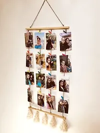 Khush Its Amazing Home Decor Wood 2 Stick Pine Hanging Photo Display, DIY Picture Photo Frame Collage Set Includes Multi colour Clips,Wall Mount-thumb3