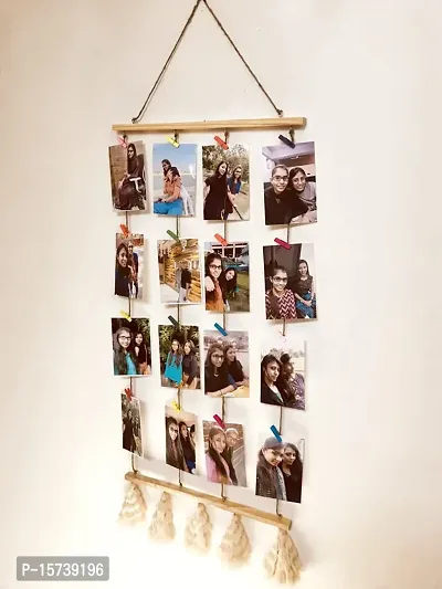 Khush Its Amazing Home Decor Wood 2 Stick Pine Hanging Photo Display, DIY Picture Photo Frame Collage Set Includes Multi colour Clips,Wall Mount-thumb4