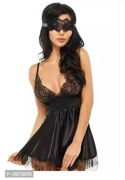 Stylish Black Satin Lace Baby Dolls For Women