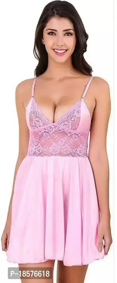 Stylish Pink Net Lace Baby Dolls For Women