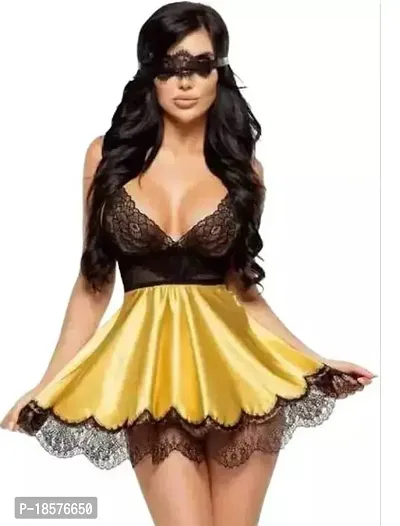 Stylish Golden Satin Lace Baby Dolls For Women-thumb0