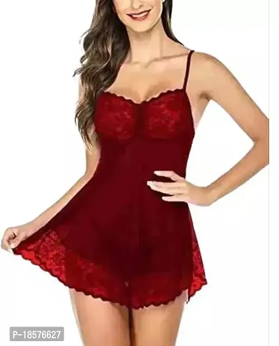 Stylish Maroon Net Lace Baby Dolls For Women