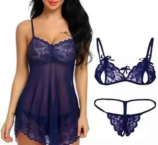 Semi Lace Babydolls Set For Women