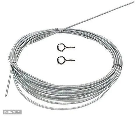 Pmw - Net Curtain Wire Spring Cord Kit with Hooks and Eyes - Silver(2 m)-thumb0