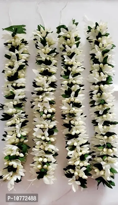 PMW - Artificial Flowers - White Colour Artificial Garland Flower Mala - for Dance Accessories - Pack of 4
