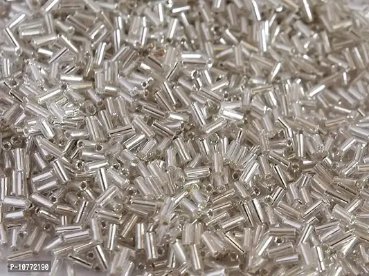 PMW - Silverline White Crystal Pipe - Bugle Beads - Glass Seed Beads 4.5 mm - 100 Grams - for Jewellery Making, Beading, Arts and Crafts and Embroidery