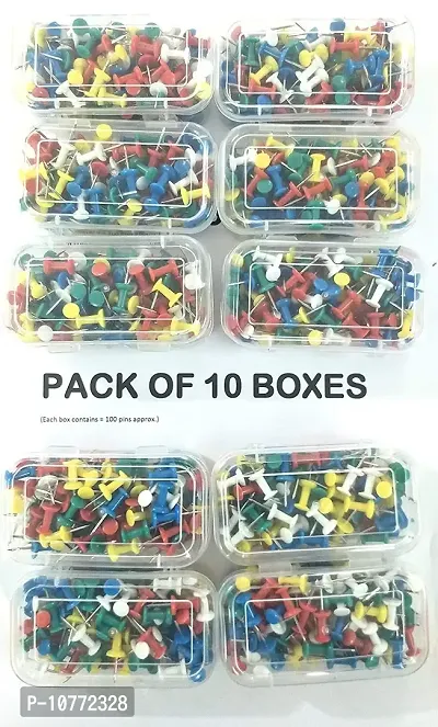 PMW - Push Pins - Decorative Multi-Colored Push Pins/Thumb Pins for Notice Boards in Reusable Organizing Container for Home & Office, Different Projects (100pc per Box Approx)-thumb0
