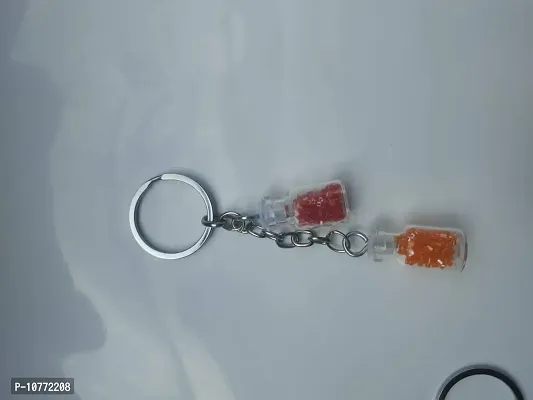PMW - 2 Bottle Kechain - Beads Key Chail - Glitter Bottle Key Chain - Fashion Drifting Bottle Keychain - Pack of 2 - Random Colours Will Be Sent-thumb2