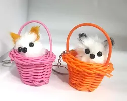 Pmw - Cute Cat In A Basket Key Chain - Random Colors - Pack Of 2 - Key Chains For Girl Friends-thumb1