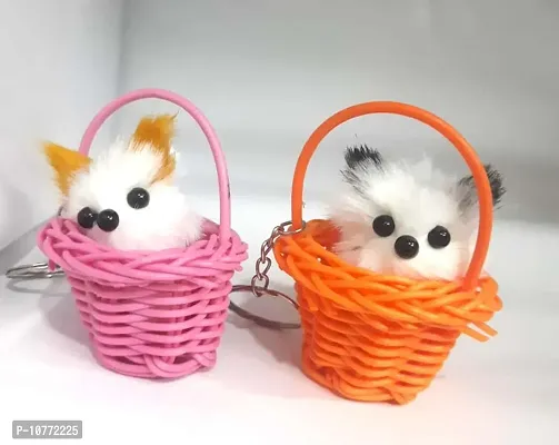 Pmw - Cute Cat In A Basket Key Chain - Random Colors - Pack Of 2 - Key Chains For Girl Friends-thumb2