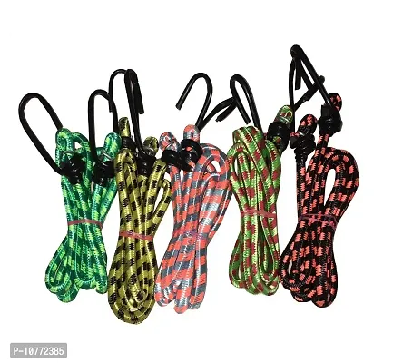 Pmw - Multipurpose Ultra Flexible Bungee Rope - Luggage Strap - Bungee Cord with Metal Hooks (Multicolored, Set of 5. One Each of 4ft, 5ft, 6ft, 7ft & 8ft)