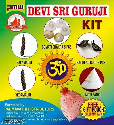 Pmw - Devi Sri Guru ji Kit- Devil's Pod - 2 Pcs - Balamudi Yedamudi - 1 Each - Gomti Chakra -5 Pcs - 1 Sanku - 1 Pouch