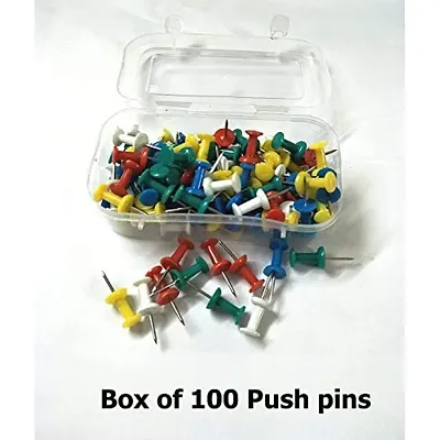 PMW - Push Pins - Decorative Multi-Colored Push Pins/Thumb Pins for Notice Boards in Reusable Organizing Container for Home & Office, Different Projects (100pc per Box Approx)