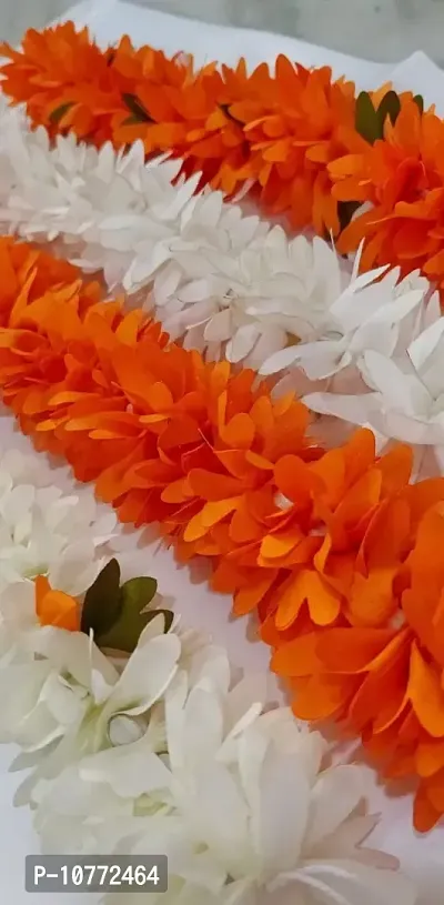 Pmw - Artificial Garland Flower Juda - Orange and White Artificial Flower Mala - Pack of 4 - for Girls and Women-thumb2