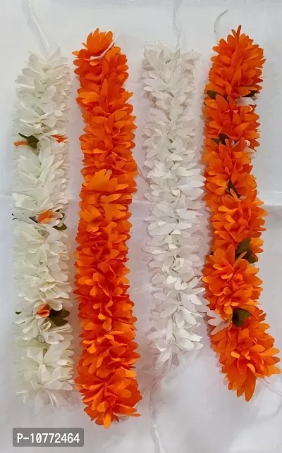 Pmw - Artificial Garland Flower Juda - Orange and White Artificial Flower Mala - Pack of 4 - for Girls and Women-thumb0