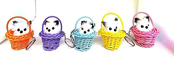 Pmw - Cute Cat In A Basket Key Chain - Random Colors - Pack Of 2 - Key Chains For Girl Friends-thumb3