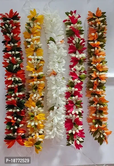 PMW - Pack of 5 Flowers All Different Types - Artificial Flowers Mala - For Classical Dance Baratanatyam, Kuchipudi, Kathak