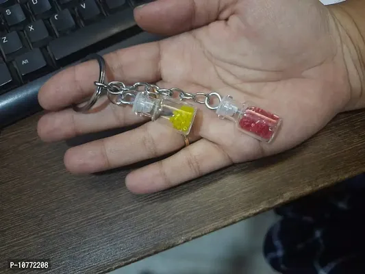 PMW - 2 Bottle Kechain - Beads Key Chail - Glitter Bottle Key Chain - Fashion Drifting Bottle Keychain - Pack of 2 - Random Colours Will Be Sent-thumb0