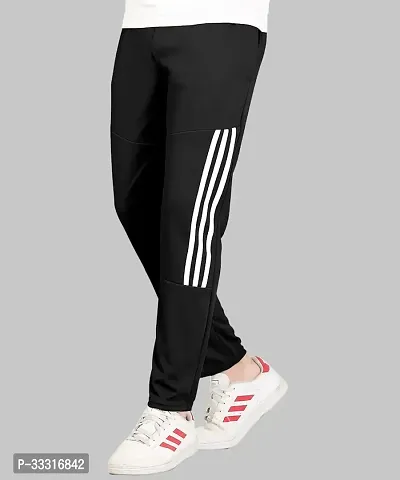 Men Black Striped Polyester Track Pants-thumb0