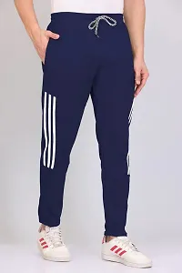 VTHREADS Men Blue Striped Polyester Track Pants-thumb1