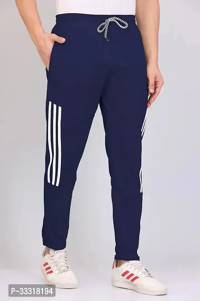 VTHREADS Men Blue Striped Polyester Track Pants-thumb2