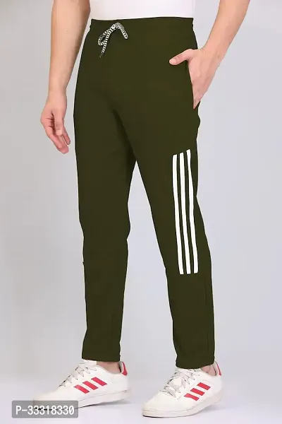 VTHREADS Men Dark Green Striped Polyester Track Pants-thumb2