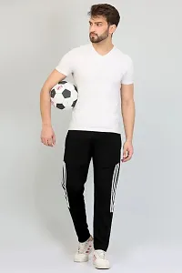 Men Black Striped Polyester Track Pants-thumb3