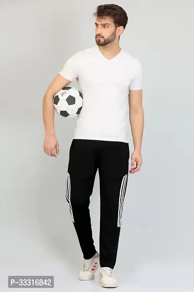 Men Black Striped Polyester Track Pants-thumb4